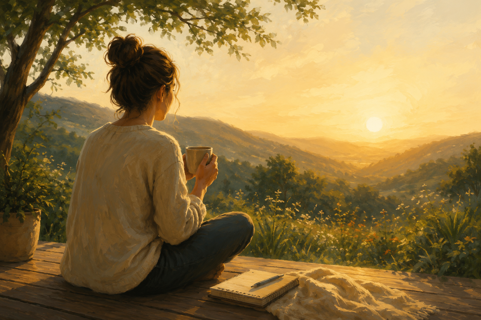 Person practicing self-care and mindfulness outdoors