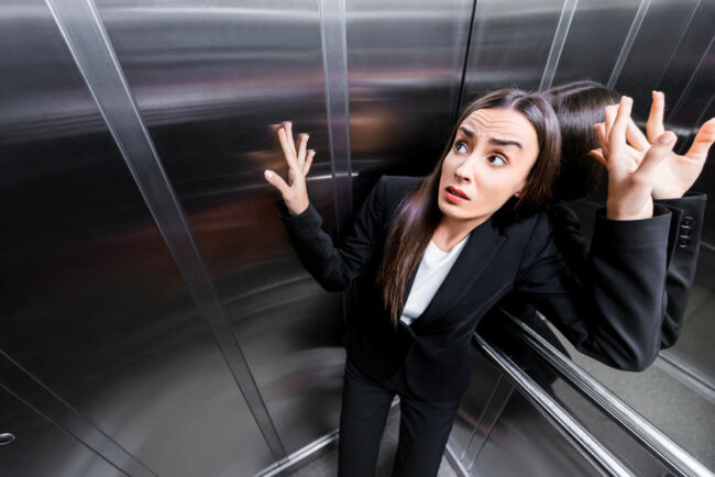 cleithrophobia cleithrophobia woman in elevator